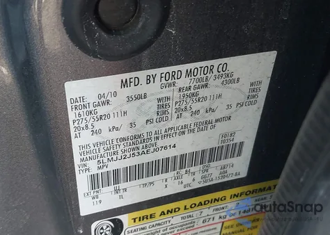 2010 Lincoln Navigator from USA, damaged, VIN 5LMJJ2J53AEJ07614